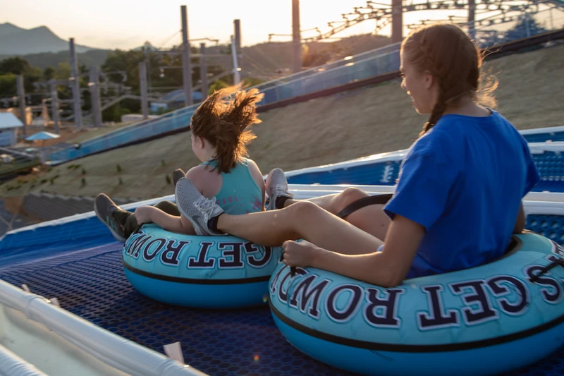 outdoor summer tubing at Rowdy Bear's Smoky Mountain Funpark in Pigeon Forge TN